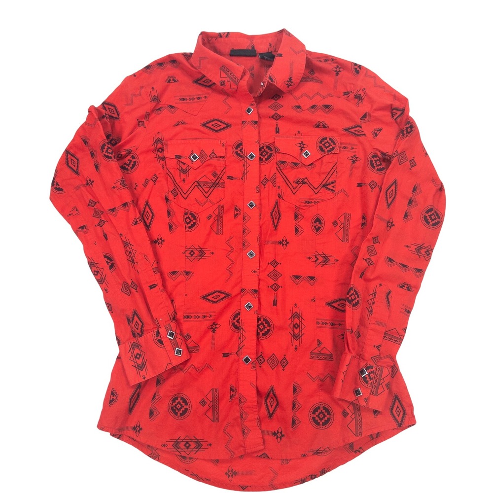 Wrangler Retro Western Shirt Womens Medium‎ Red Black Aztec Print Button Up